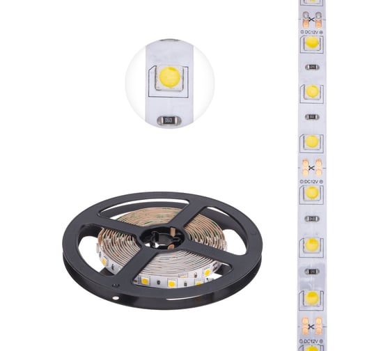 Светодиодная лента Lamper 12в, smd5050, 14,4вт/м, 60 led/м, 2700к, 10мм, 3м, для бп с клеммами, ip20 141-2022