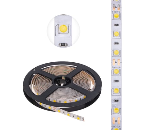 Светодиодная лента Lamper 12в, smd5050, 14,4вт/м, 60 led/м, 2700к, 10мм, 3м, для бп с клеммами, ip65 141-2030