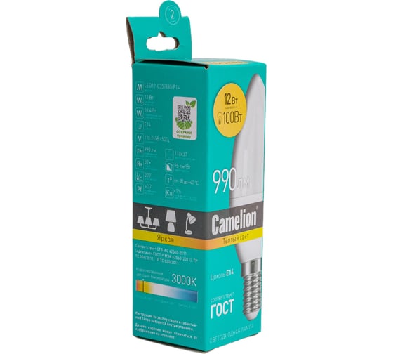 Светодиодная лампа Camelion LED12-C35/830/E14 12Вт 220В 13687