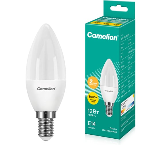 Светодиодная лампа Camelion LED12-C35/830/E14 12Вт 220В 13687