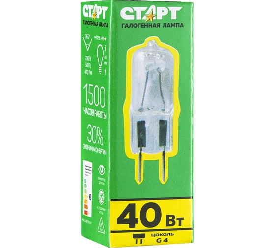 Галогенная лампа капсульного типа СТАРТ цоколь g4 12v 40w 12072