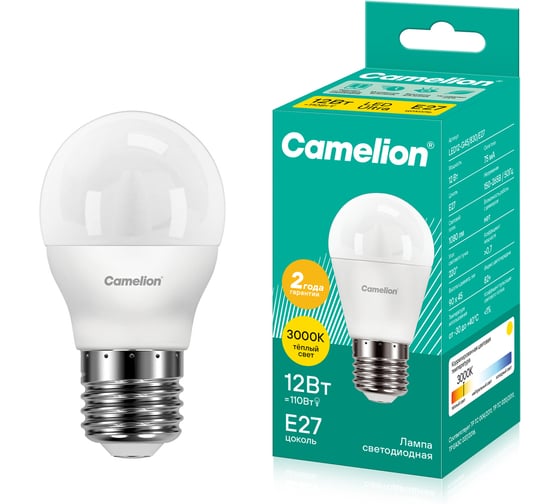 Светодиодная лампа Camelion LED12-G45/830/E27 12Вт 220В 13694