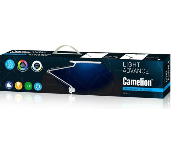 Настольный светильник Camelion KD-843 C02 черный LED 13Вт, 230В, 900Лм, сенсорный, регулировка яркости и цветовой температуры, струбцина 13522