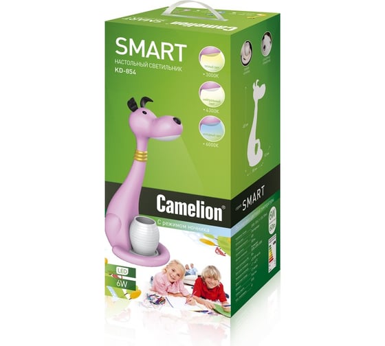 Настольный светильник Camelion KD-854 C14 розовый LED Собака 6Вт, 230В, сенсорный, 3 уровня яркости, 3 цветовые температуры, ночник 13312