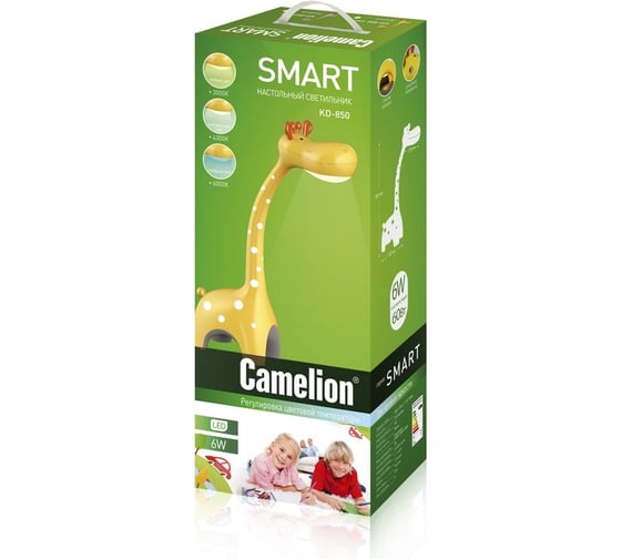 Настольный светильник Camelion KD-850 C07 жёлтый LED Жираф 6Вт, 230В, сенсорный, 3 уровня яркости, 3 цветовые температуры, ночник 13301