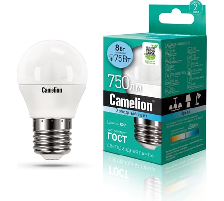 Светодиодная лампа Camelion LED8-G45/845/E27 8Вт 220В 12394