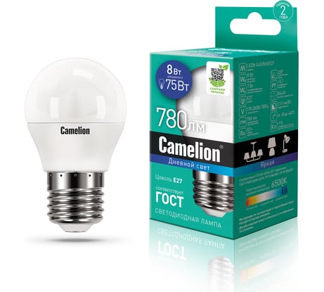 Светодиодная лампа Camelion LED8-G45/865/E27 8Вт 220В 13373