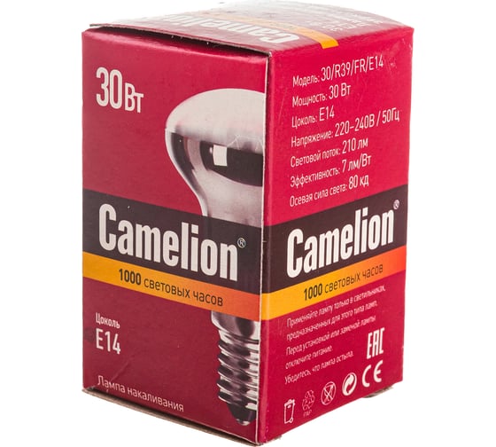 Лампа накаливания, зеркальная матовая Camelion MIC 30/R39/FR/E14 12657