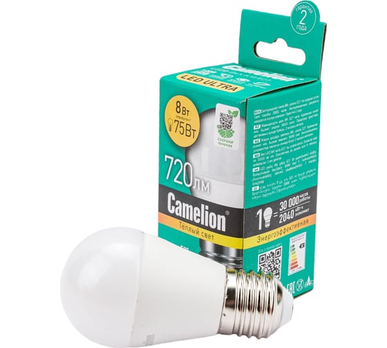 Светодиодная лампа Camelion LED8-G45/830/E27 8Вт 220В 12392