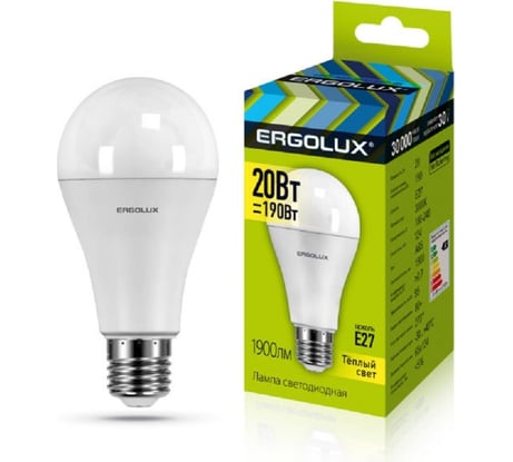 Электрическая светодиодная лампа Ergolux LED-A65-20W-E27-3K ЛОН 20Вт E27 3000K 172-265В 13182