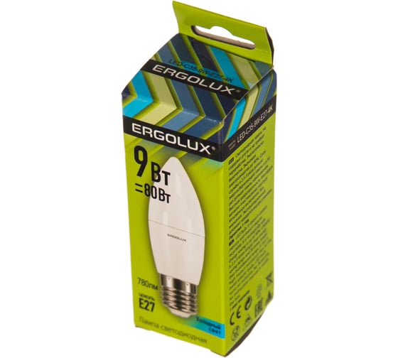 Электрическая светодиодная лампа Ergolux LED-C35-9W-E27-4K Свеча 9Вт E27 4500K 172-265В 13171
