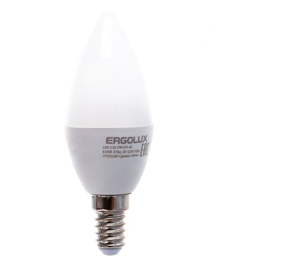 Электрическая светодиодная лампа Ergolux LED-C35-9W-E14-6K Свеча 9Вт E14 6500K 172-265В 13169