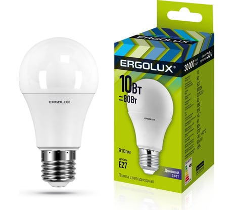 Электрическая светодиодная лампа Ergolux LED-A60-10W-E27-6K ЛОН 10Вт E27 6500K 172-265В 12879