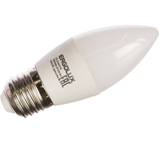 Электрическая светодиодная лампа Ergolux LED-C35-9W-E27-6K Свеча 9Вт E27 6500K 172-265В 13172