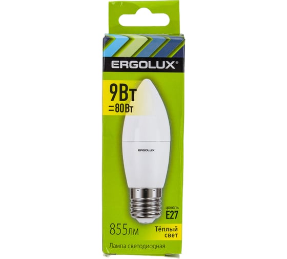 Электрическая светодиодная лампа Ergolux LED-C35-9W-E27-3K Свеча 9Вт E27 3000K 172-265В 13170