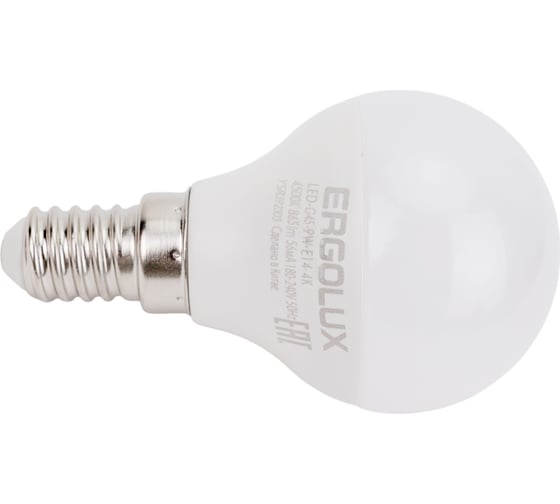 Электрическая светодиодная лампа Ergolux LED-G45-9W-E14-4K Шар 9Вт E14 4500K 172-265В 13174