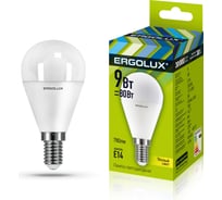 Электрическая светодиодная лампа Ergolux LED-G45-9W-E14-3K Шар 9Вт E14 3000K 172-265В 13173