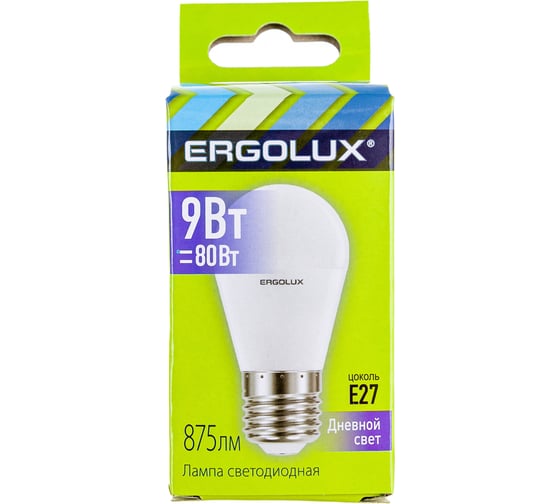 Электрическая светодиодная лампа Ergolux LED-G45-9W-E27-6K Шар 9Вт E27 6500K 172-265В 13178