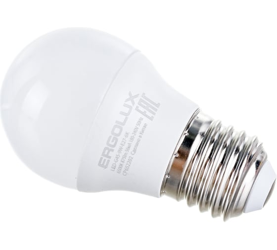 Электрическая светодиодная лампа Ergolux LED-G45-9W-E27-6K Шар 9Вт E27 6500K 172-265В 13178