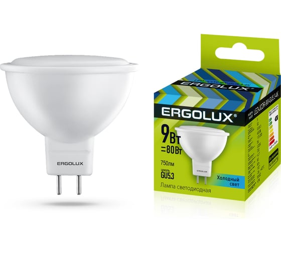 Электрическая светодиодная лампа Ergolux LED-JCDR-9W-GU5.3-4K JCDR 9Вт GU5.3 4500K 172-265В 13625 15905367