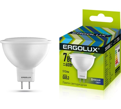 Электрическая светодиодная лампа Ergolux LED-JCDR-7W-GU5.3-6K JCDR 7Вт GU5.3 6500K 172-265В 12881