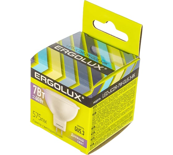 Электрическая светодиодная лампа Ergolux LED-JCDR-7W-GU5.3-6K JCDR 7Вт GU5.3 6500K 172-265В 12881