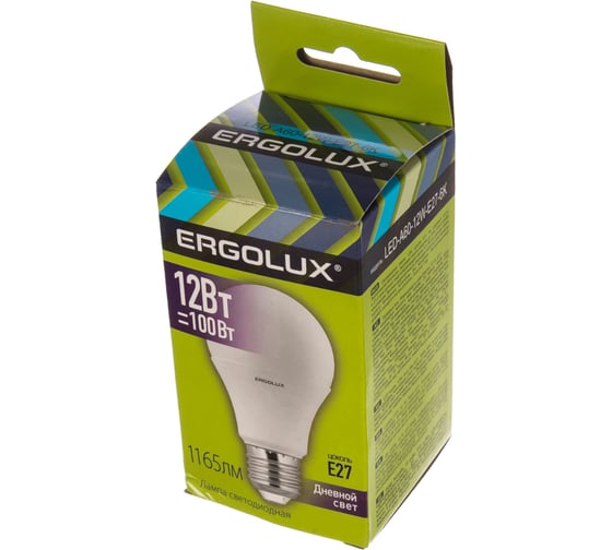 Электрическая светодиодная лампа Ergolux LED-A60-12W-E27-6K  ЛОН 12Вт E27 6500K 172-265В 12880
