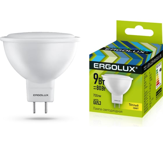 Электрическая светодиодная лампа Ergolux LED-JCDR-9W-GU5.3-3K JCDR 9Вт GU5.3 3000K 172-265В 13624