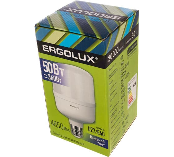 Электрическая светодиодная лампа Ergolux LED-HW-50W-E40-6K 50Вт переходник E27/E40 13556