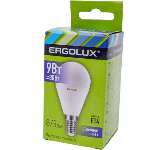 Электрическая светодиодная лампа Ergolux LED-G45-9W-E14-6K 9Вт E14 6500K 172-265В 13175