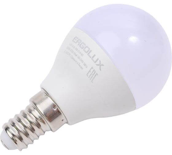 Электрическая светодиодная лампа Ergolux LED-G45-9W-E14-6K 9Вт E14 6500K 172-265В 13175