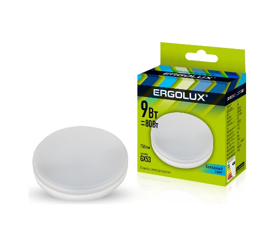 Электрическая светодиодная лампа Ergolux LED-GX53-9W-GX53-4K 9Вт GX53 4500К 172-265В 13515