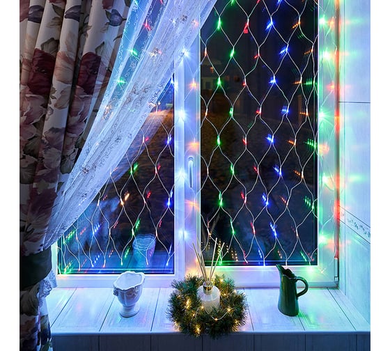Гирлянда Neon-Night сеть 1,5x1,5 м, прозрачный пвх, 96 led мультиколор 215-109