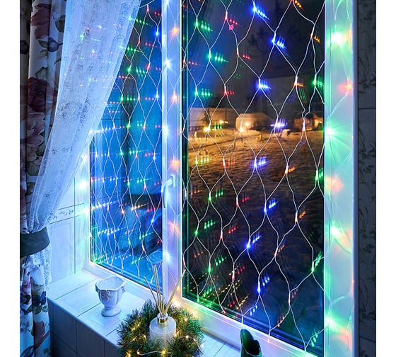 Гирлянда Neon-Night сеть 1,5x1,5 м, прозрачный пвх, 96 led мультиколор 215-109
