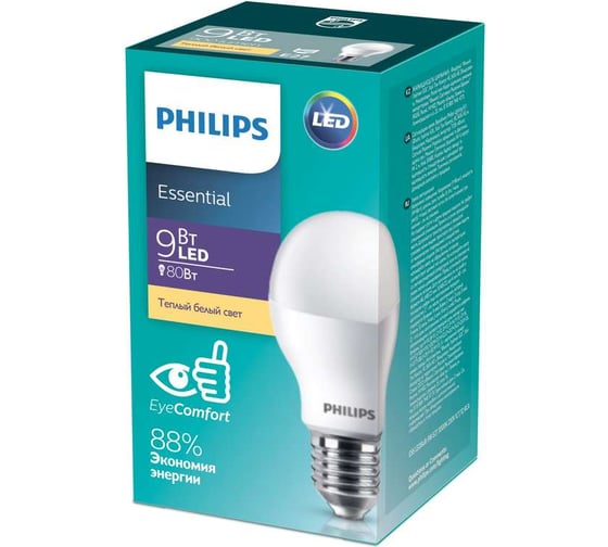 Светодиодная лампа PHILIPS ESS LEDBulb 9-80Вт E27 теплый белый свет 1277610