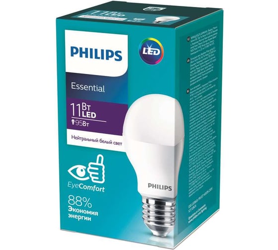 Светодиодная лампа PHILIPS ESS LEDBulb 11-95Вт E27 нейтральный белый свет 1277615 1