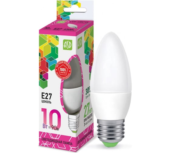 ASD Лампа сд LED-СВЕЧА-std 10Вт 230В Е27 6500К 900Лм 4690612015552