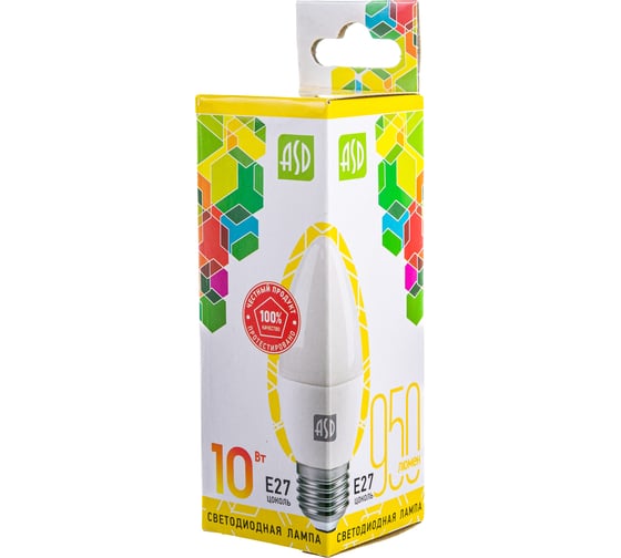 ASD Лампа сд LED-СВЕЧА-std 10Вт 230В Е27 3000К 900Лм 4690612015538