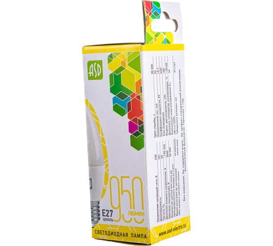 ASD Лампа сд LED-СВЕЧА-std 10Вт 230В Е27 3000К 900Лм 4690612015538