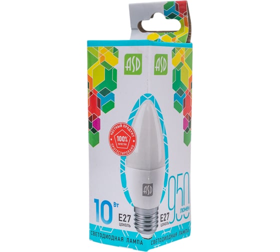 ASD Лампа сд LED-СВЕЧА-std 10Вт 230В Е27 4000К 900Лм 4690612015545