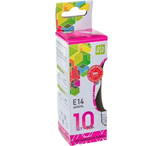 ASD Лампа сд LED-СВЕЧА-std 10Вт 230В Е14 6500К 900Лм 4690612015521