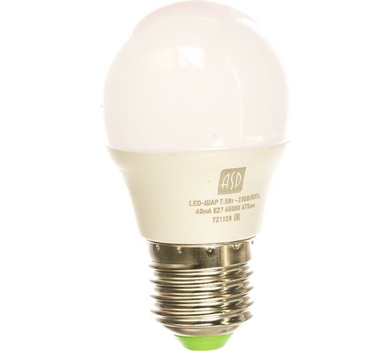 ASD Лампа сд LED-ШАР-std 7.5Вт 230В Е27 6500К 675Лм 4690612019154 1