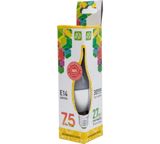 ASD Лампа сд LED-СВЕЧА НА ВЕТРУ-std 7.5Вт 230В Е14 3000К 675Лм 4690612004556