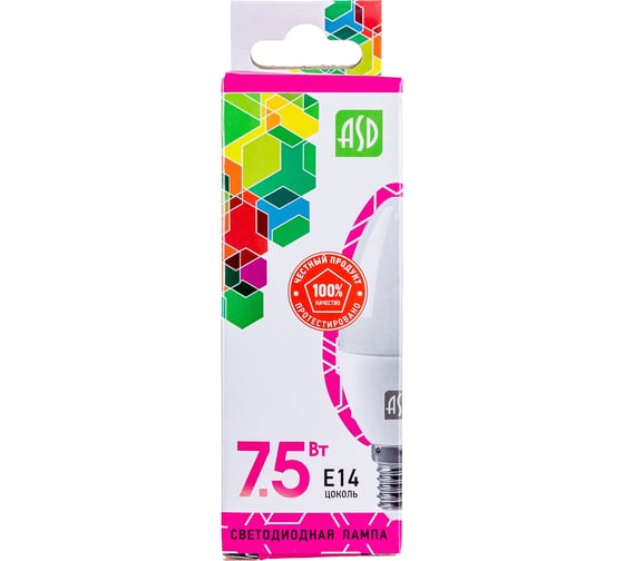 ASD Лампа сд LED-СВЕЧА-std 7.5Вт 230В Е14 6500К 675Лм 4690612019031