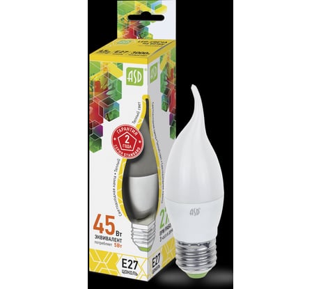 ASD Лампа сд LED-СВЕЧА НА ВЕТРУ-std 5Вт 230В Е27 3000К 450Лм 4690612004532