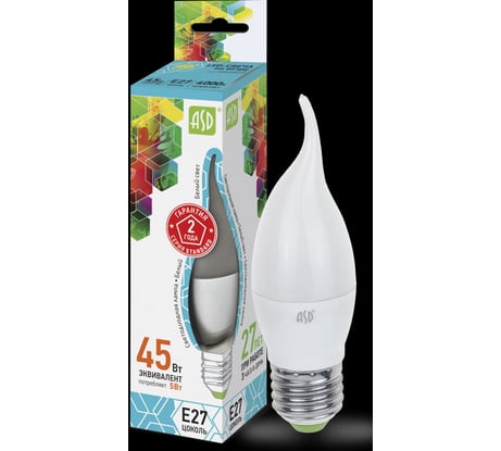 ASD Лампа сд LED-СВЕЧА НА ВЕТРУ-std 5Вт 230В Е27 4000К 450Лм 4690612004549