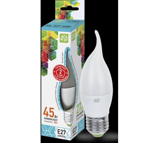ASD Лампа сд LED-СВЕЧА НА ВЕТРУ-std 5Вт 230В Е27 4000К 450Лм 4690612004549 1