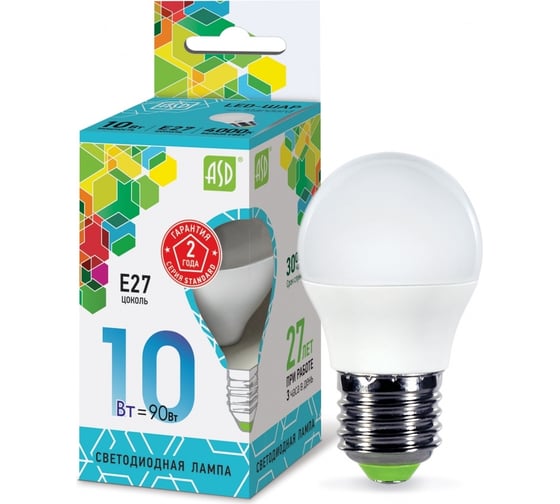 ASD Лампа сд LED-ШАР-std 10Вт 230В Е27 4000К 900Лм 4690612015484 1