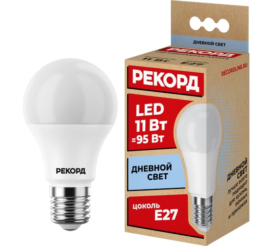 Светодиодная лампа РЕКОРД LED А60 11W Е27 4000К 23987 1