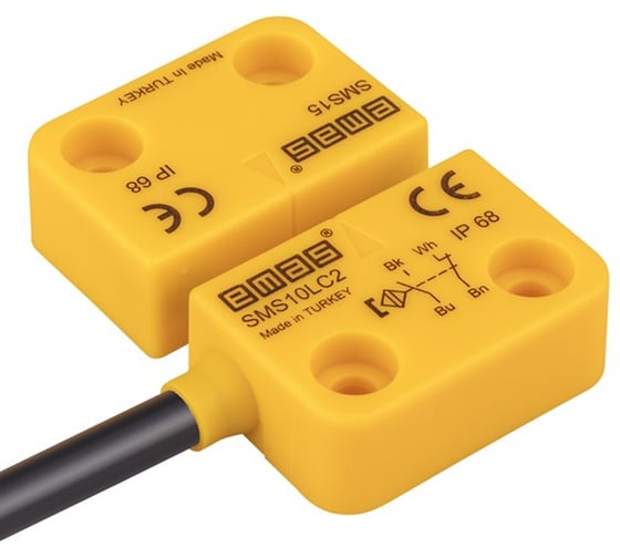 Магнитный датчик Emas 1НЗ+1НО, провод 2м, расстояние срабатывания 5мм, левый выход, IP68 SMS10LC2-S15 1